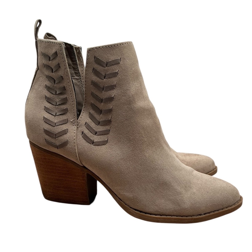 Carlos‎ Santana Whitley Taupe Whipstitch Ankle Boots Pointed Toe Block Heel 8M